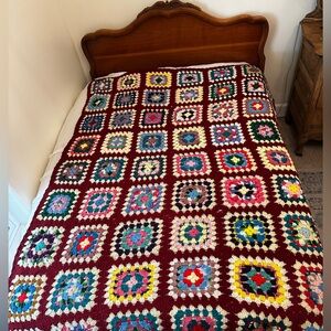 Vintage Crochet Granny Square Blanket 78x64 Afghan Cottagecore Boho Roseanne